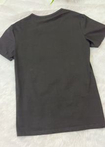 Black T-Shirt with Red Floral Embroidery