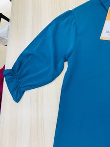 Chic Blue Button-Up Midi Dress