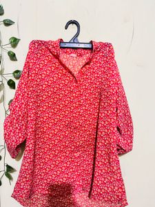 Chic Red Floral Print Shirt