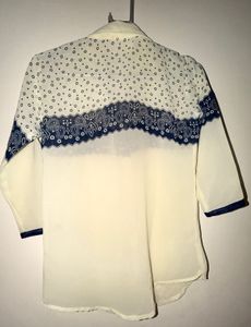 Cream &amp; Navy Print Button-Up Shirt