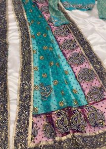Gorgeous Teal & Pink saree with readymade blouse