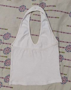 White Halter Neck Crop Top