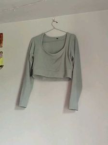 Light Blue Cropped Long Sleeve Shirt