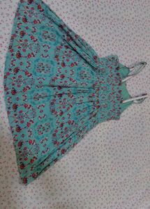 Aqua Floral Print Dress with Tassels