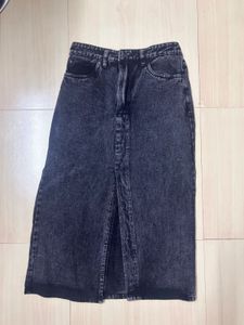 Acid Wash Denim Midi Skirt with Slit