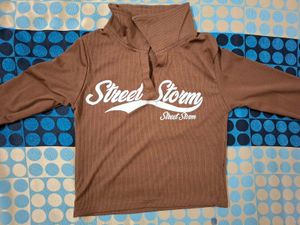 Brown "Street Storm" Collared Crop Top