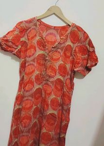 Orange 🟠 Red 🔴 Cotton Kurta