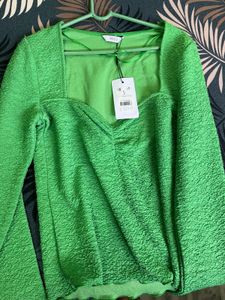 Chic Textured Green Long Sleeve Top