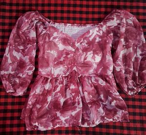 Chic Floral Print Peplum Top