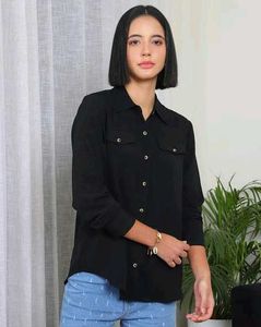 Chic Black Textured Button-Up Shirt