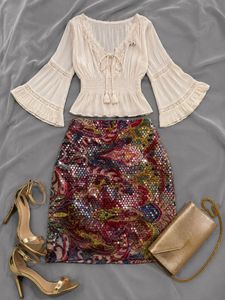 Boho Chic Sequin Skirt Set