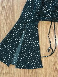Black Polka Dot Bell Sleeve Crop Top