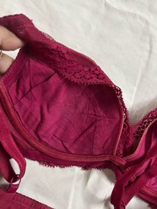 Lace Trimmed Pink Bra