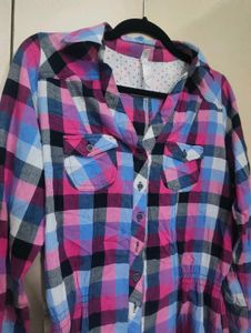 Pink &amp; Blue Plaid Flannel Shirt