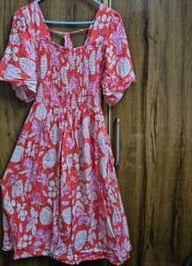 Boho Floral Print Smocked Dress