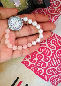 Elegant Pearl & Pink Beaded Watch