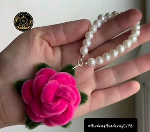 Handmade Flower Keychain with Pearl Strap