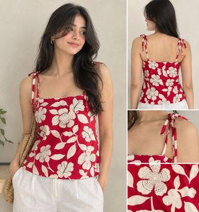 Red Floral Tie-Strap Camisole Top
