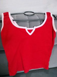 Red Crop Top with Pink Trim