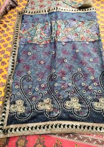 supernet party wear Saree with Embellished Blouse