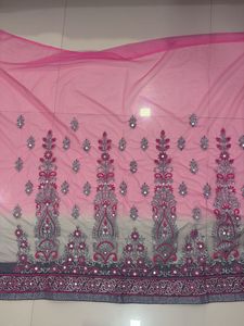 pink net mirror work sareee with blouse