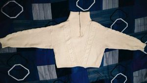 Cream Cable Knit Quarter Zip Sweater