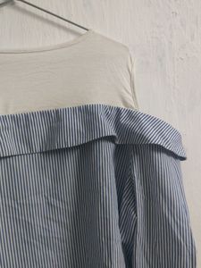 Zink London Off Shoulder Blue And White Stripped S
