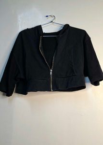 Zudio Black Cropped Zip-Up Hoodie Jacket (Size M)