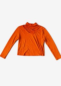 Orange Cut-Out Turtleneck Top
