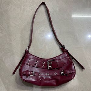 Stylish Burgundy Hobo Bag with Buckles