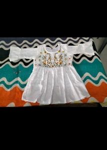 White Embroidered Flared Kurta