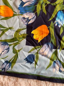 Vibrant Floral Print Silk Scarf