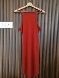 Red Spaghetti Strap Midi Dress