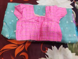 Pink & Blue Saree Blouse