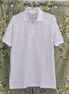 Men's White Polo Shirt with Geometric Pattern