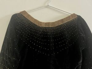 Onam Special Gold Skirt,Black  Velvet Top
