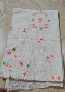 Beautiful White Net Floral Double bed Bedsheet