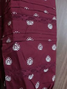 Maroon Printed Button-Up Blouse