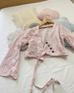 Pink Striped Wrap Top