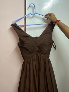 Elegant Brown Twist Front Dress