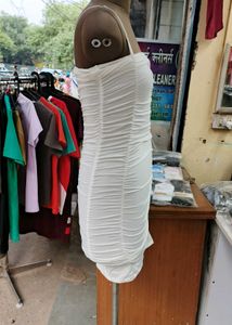 White Ruched Bodycon Mini Dress