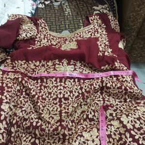 Maroon &amp; Gold Embroidered Ethnic Gown