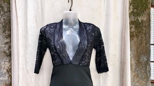 I. Black Lace Trim Bodycon Dress