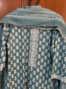 Green Block Print Kurta Set with Dupatta