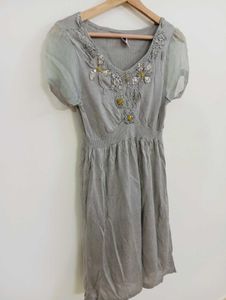 Gray Embellished Short Sleeve Dress
