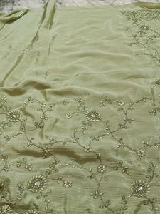 Elegant Embroidered Green Saree
