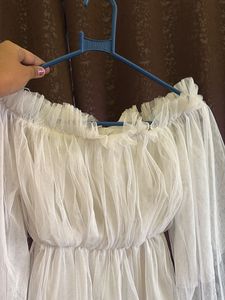 Off-Shoulder white mesh top