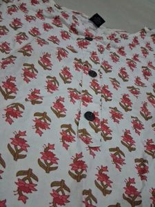 White Kurta with Red Floral Print