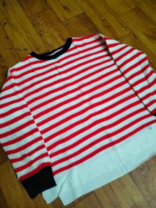 Red &amp; White Striped Knit Sweater