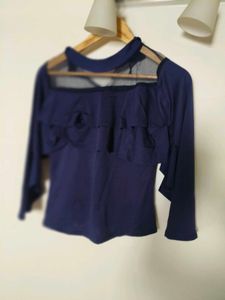 Navy Blue Mesh Yoke Top
